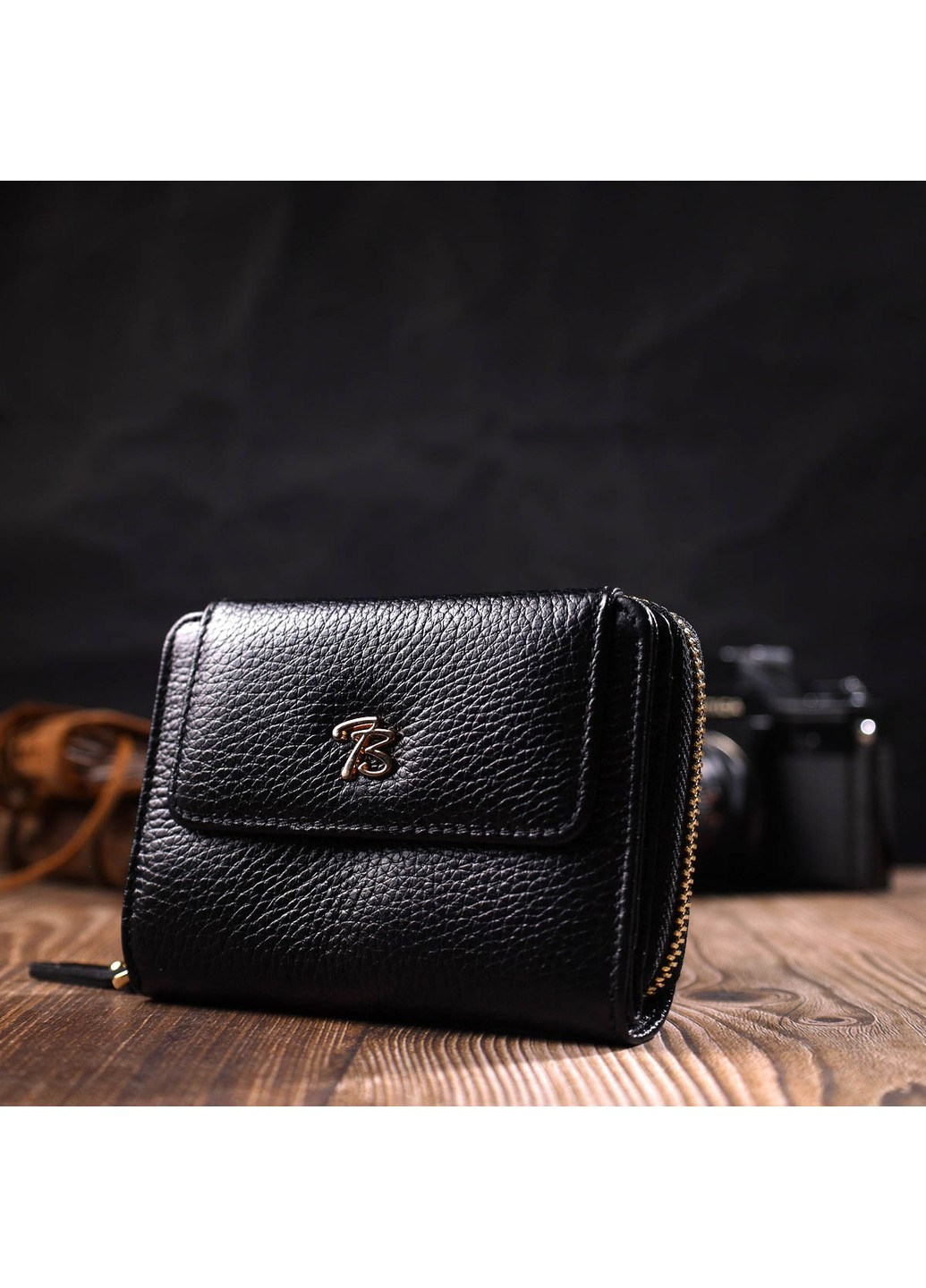 Стильный женский кошелек с вместительной монетницей на молнии из натуральной кожи 22012 Черный Tony Bellucci (262158776)