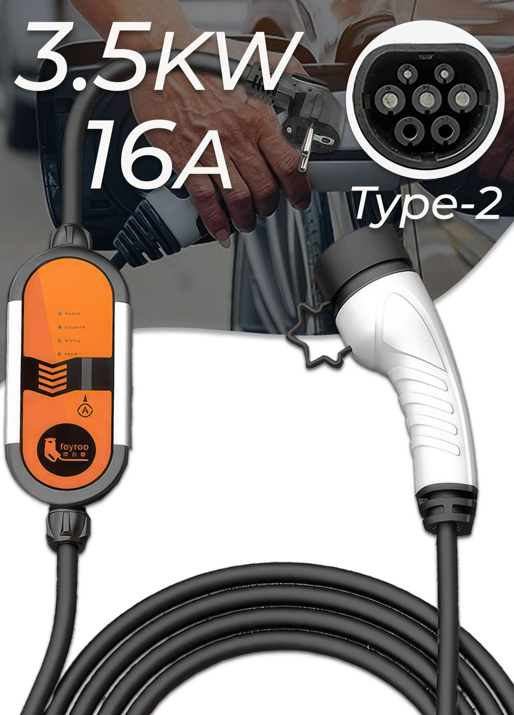 Зарядка для електроавтомобілів Type2 / 220 вольтр 3.5 кВт 16А IP66 9049 Чорний 68007 Feyree (262821257)