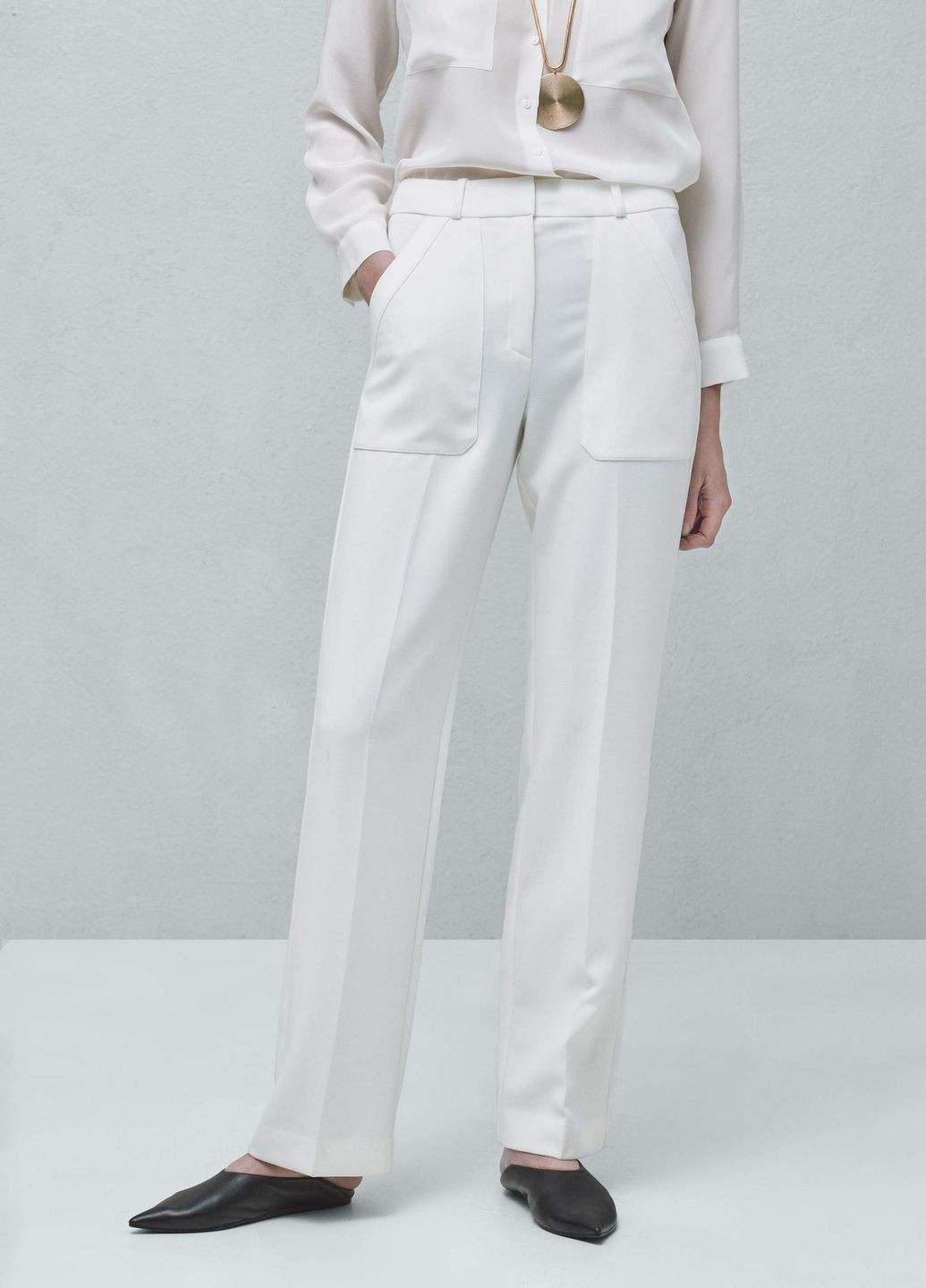 Белые классические, кэжуал демисезонные брюки Mango