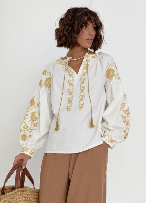 Блузка вишиванка Козачка біла вишита золотом No Brand (260596301)