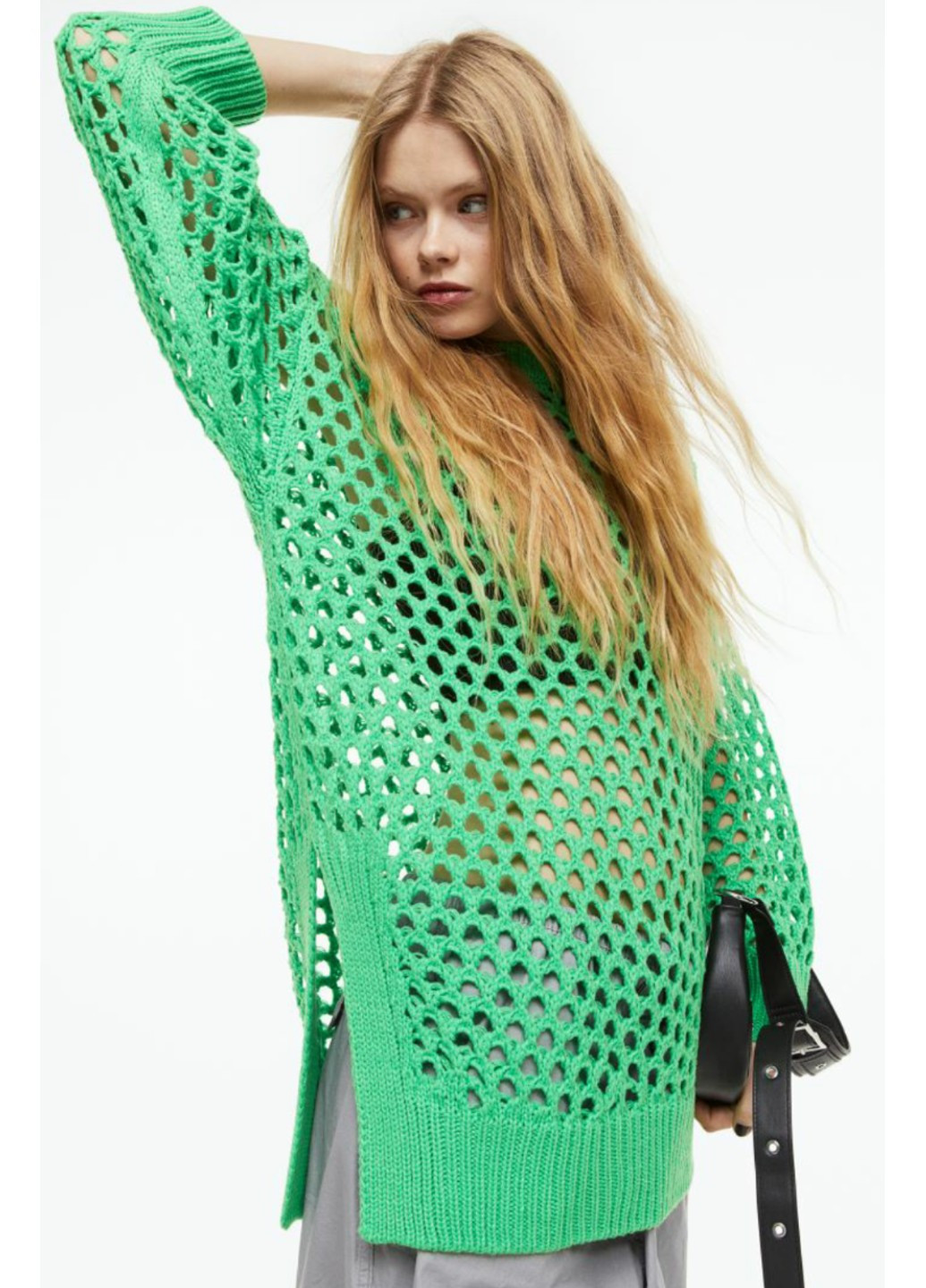Зелений демісезонний жіночий асиметричний ажурний светр н&м (56136) xs зелений H&M