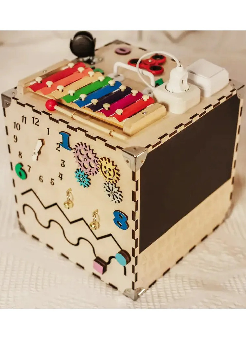 Дерев'яний бізікубік кубик розвиваюча іграшка для дітей малюків 30х30х30 см (474322-Prob) Натуральний Unbranded (258139934)