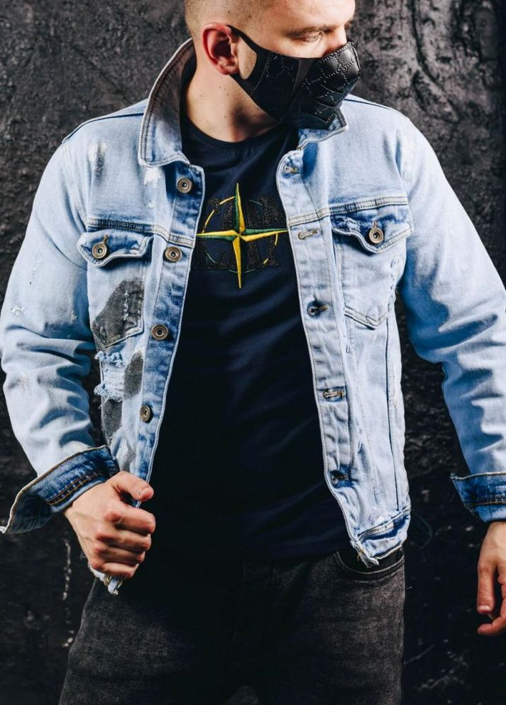 Блакитна чоловіча джинсова куртка з кишенями No Brand (262090121)