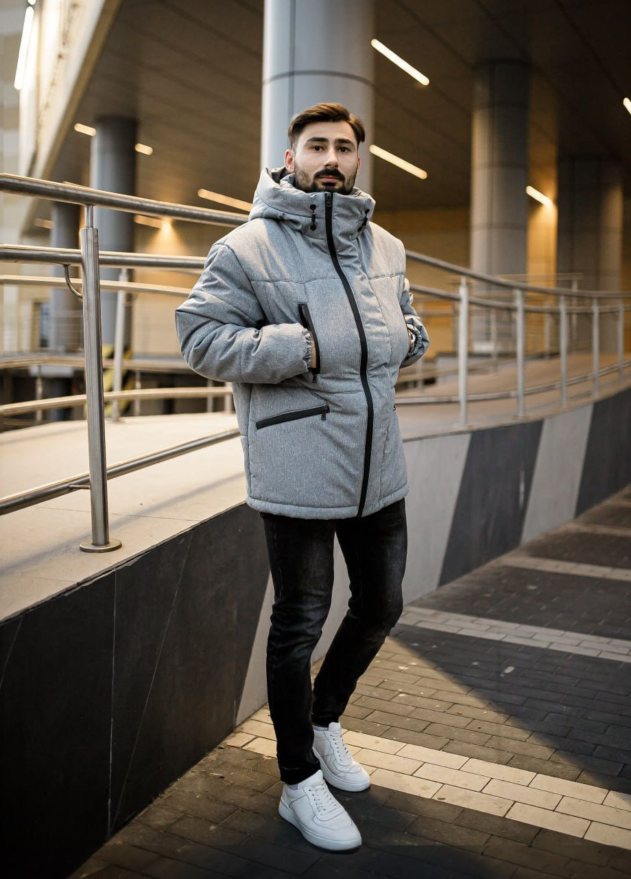 Серая зимняя эффектная мужская куртка No Brand