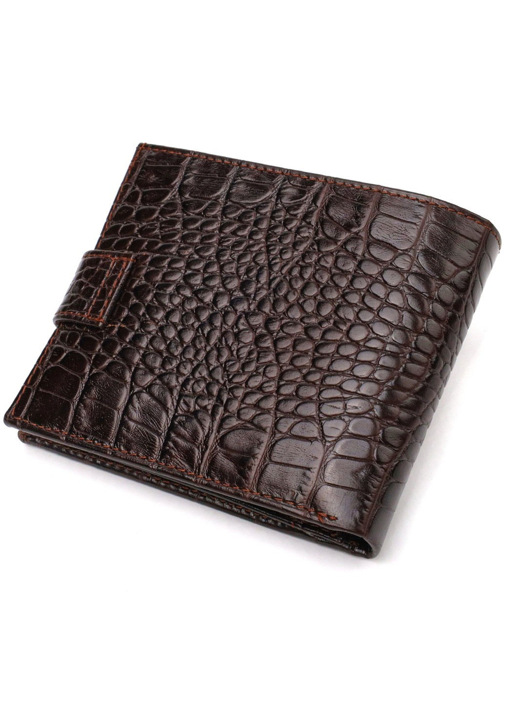 Вместительный мужской бумажник из натуральной фактурной кожи с тиснением под крокодила 21788 Коричневый Canpellini (259874060)