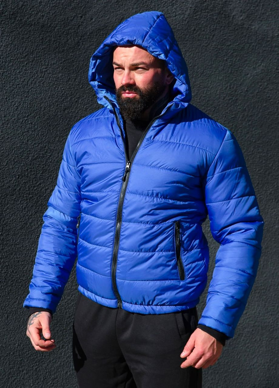 Синяя зимняя короткая зимняя куртка с капюшоном Vakko