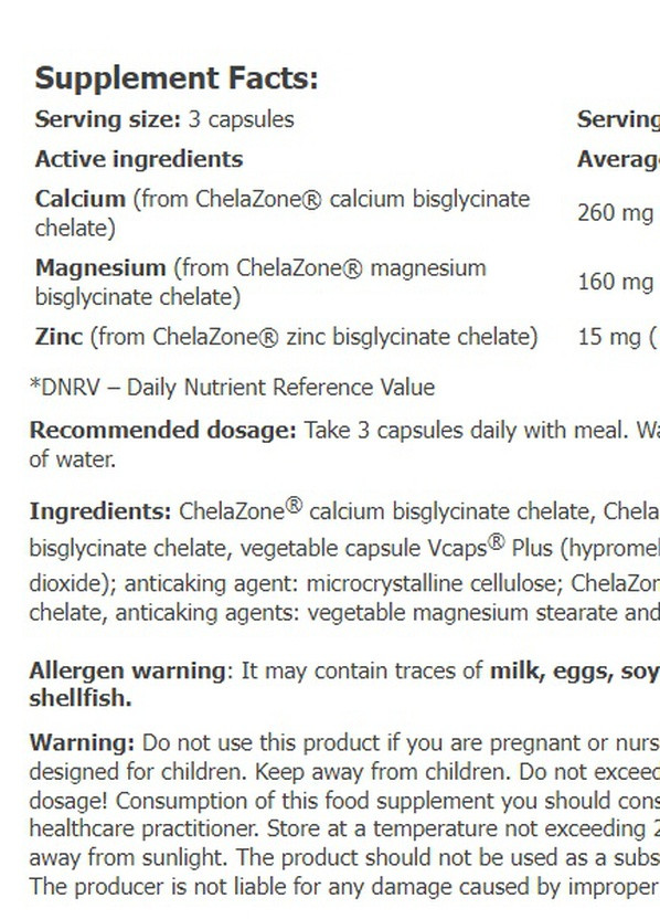 ChelaZone MultiChel Ca+Mg+Zn Bisglycinate Chelate 90 Veg Caps Amix Nutrition (257495229)