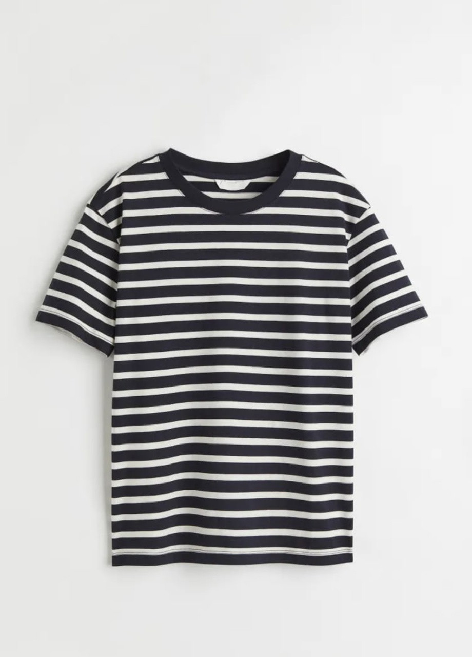Комбинированная всесезон хлопковая футболка в полоску с коротким рукавом H&M