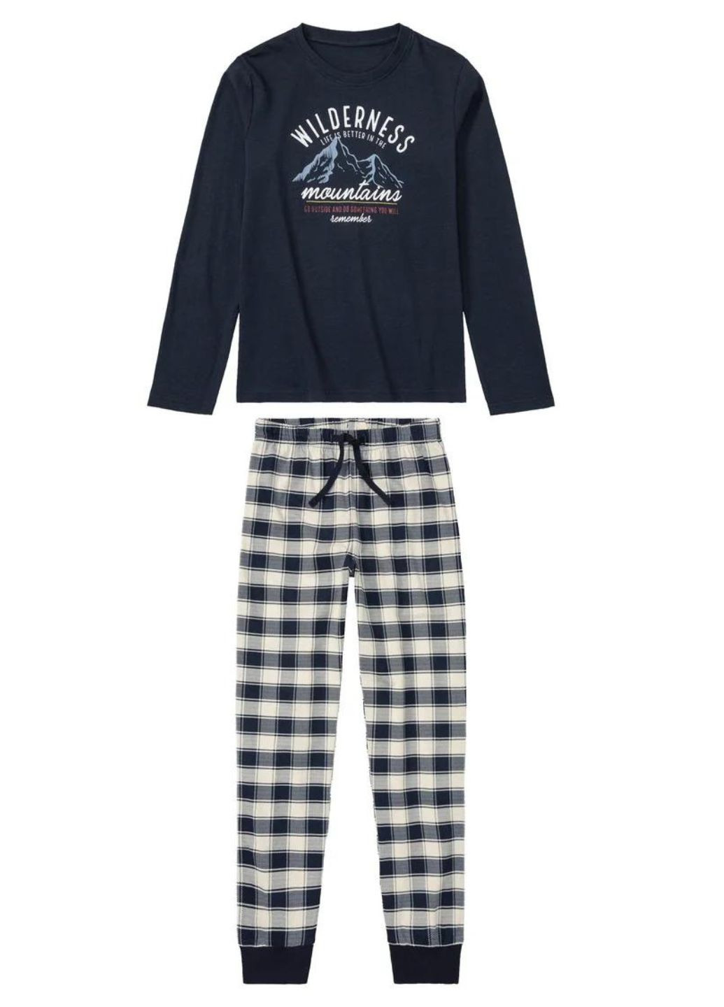 Черно-белая всесезон пижама подростковая с фланелевыми штанами лонгслив + брюки Pepperts