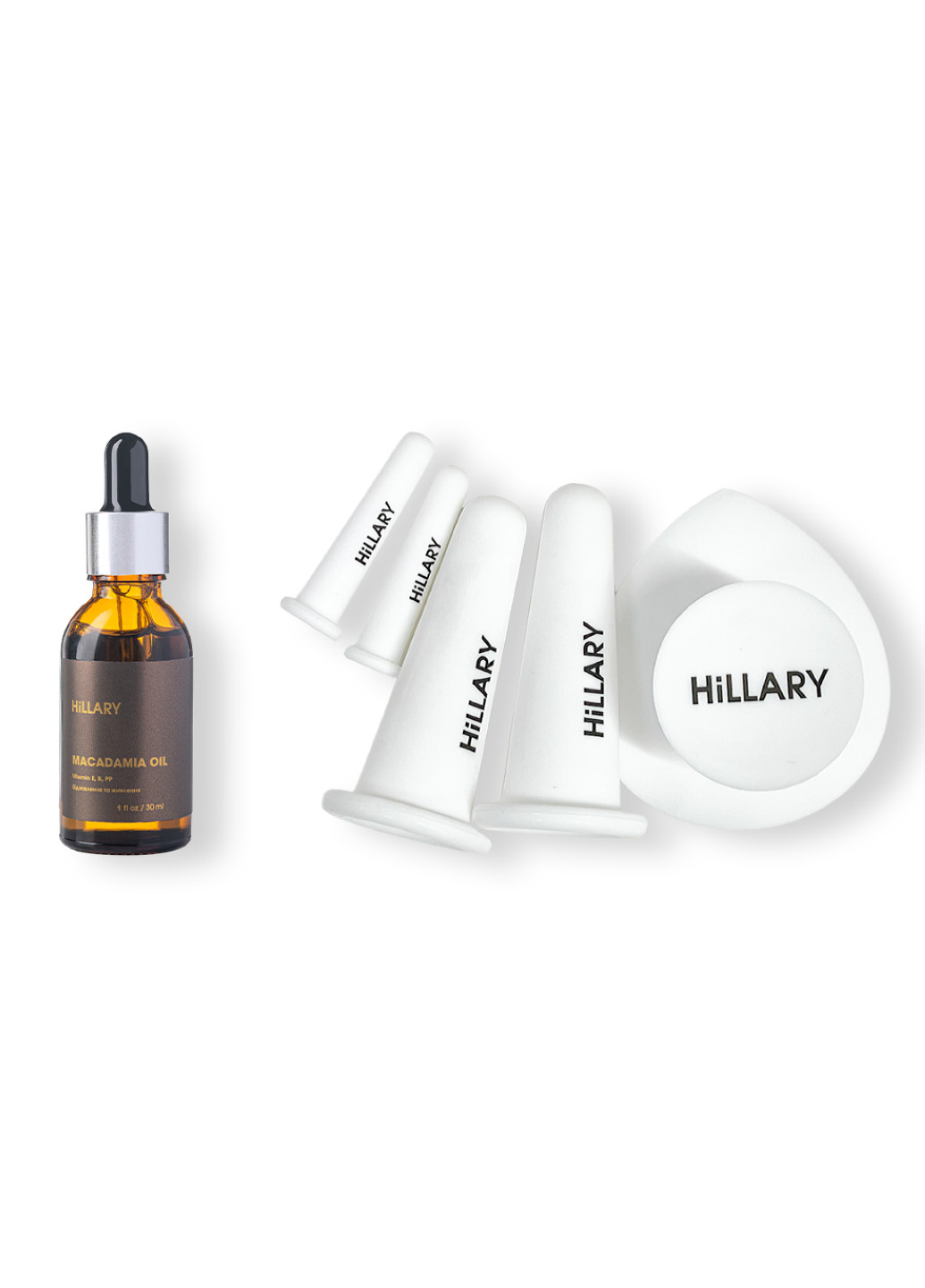 Набор вакуумных банок для массажа лица + Органическая нерафинированное масло макадамии холодного отжима Hillary - (258065405)