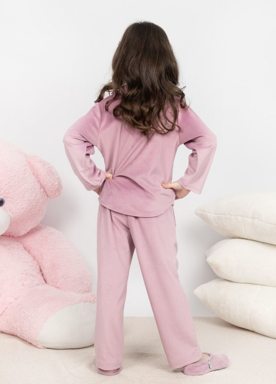 Сиреневая пижама детская домашняя велюровая рубашка со штанами сиреневый Maybel