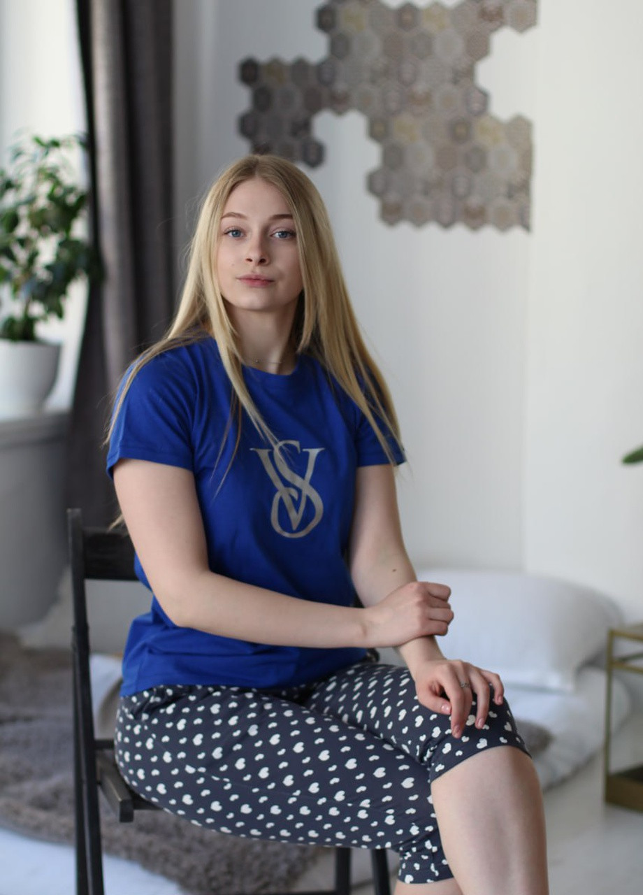 Синя жіноча піжама з бріджами Milana