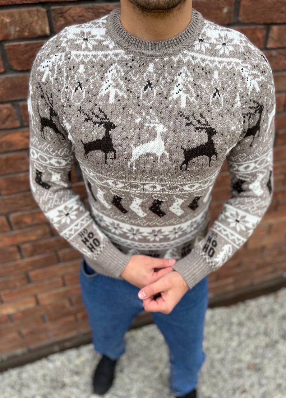 Бежевий зимовий чоловічий новорічний светр No Brand