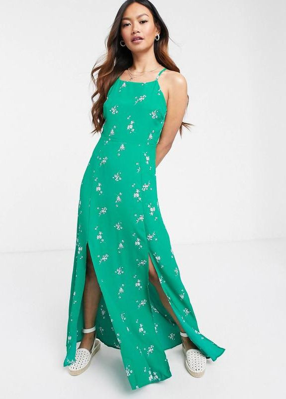 Зеленое зеленое макси платье с квадратным вырезом и цветочным принтом gilli. Asos с цветочным принтом