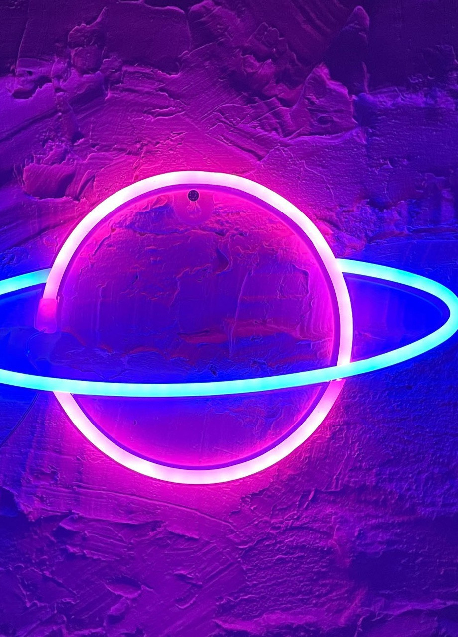 Настенный декоративный неоновый светильник-ночник Saturn Decoration Lamp Сатурн (30х18 см) - Розовый/Синий Forus neon decoration lamp (257033362)