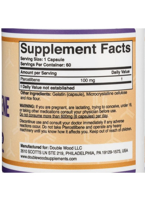 Double Wood Pterostilbene 100 mg 60 Caps Double Wood Supplements (259243616)