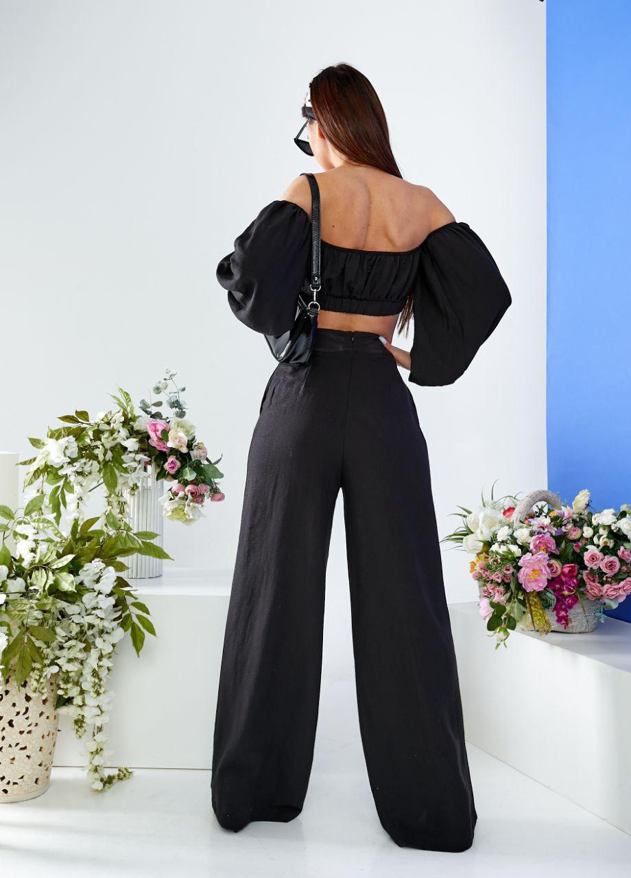 Женский костюм топ и брюки палаццо черного цвета р.L 387278 New Trend (257385609)
