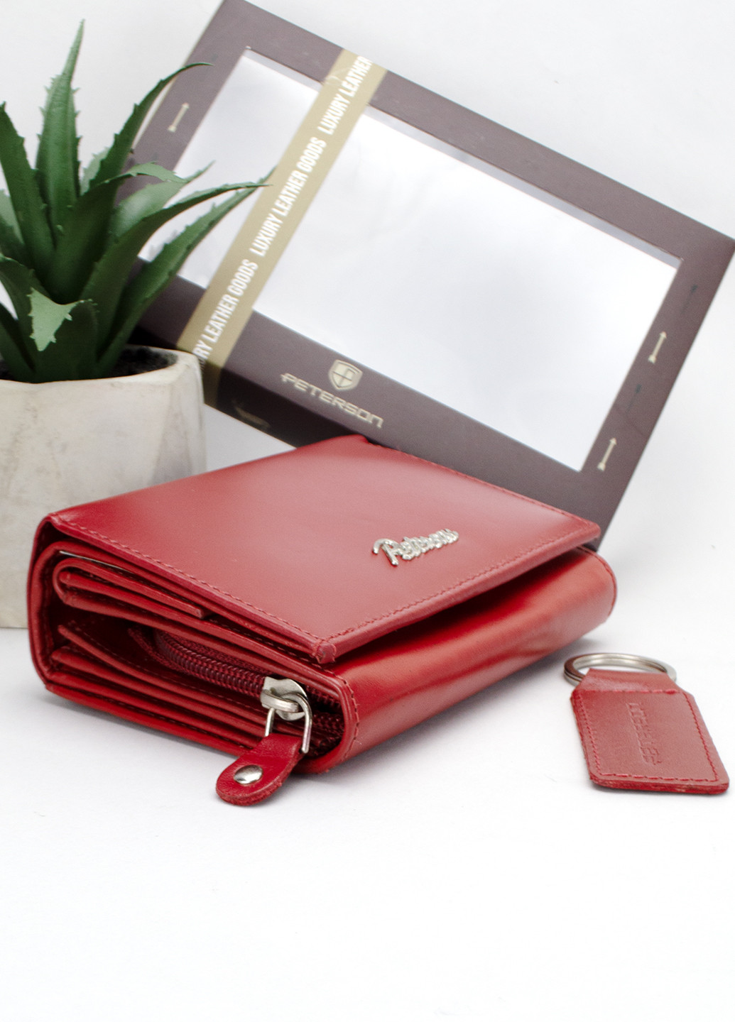 Подарунковий набір жіночий D-02-KCS червоний (гаманець та брелок) Peterson (263606852)