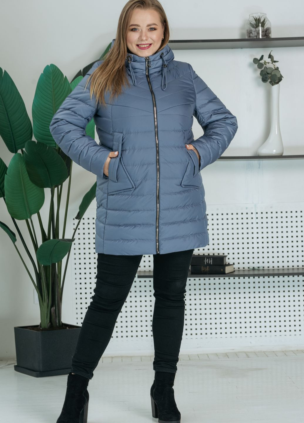 Сіро-голубий демісезонна демісезонна жіноча куртка великого розміру куртка-пальто SK