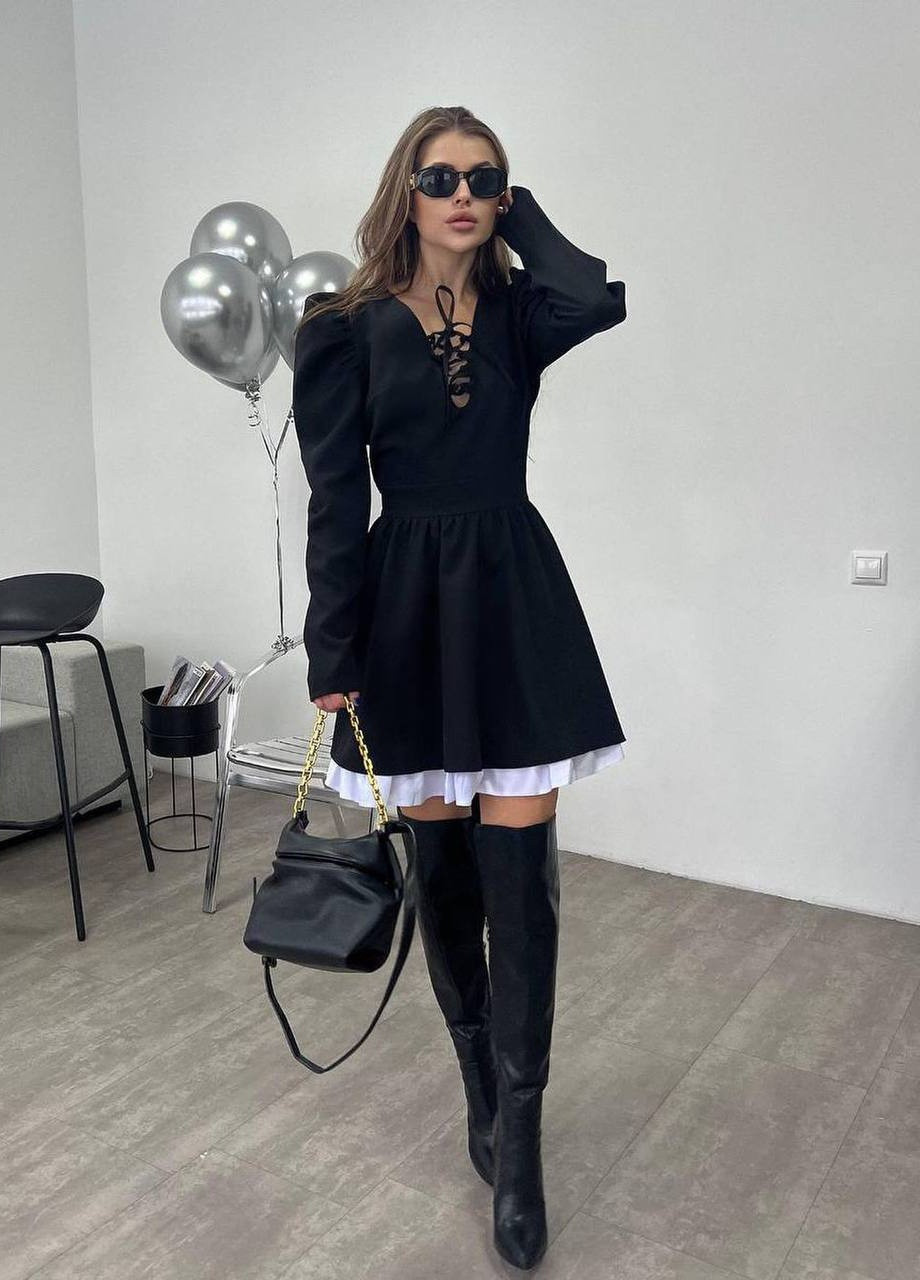 Черное женское платье котон хлопок No Brand