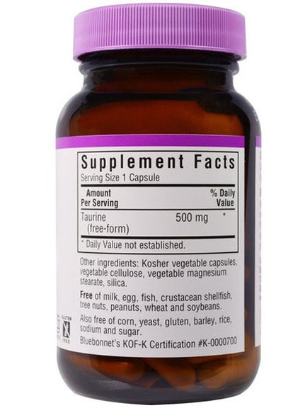 Taurine 500 mg 50 Veg Caps BLB0084 Bluebonnet Nutrition (256724421)