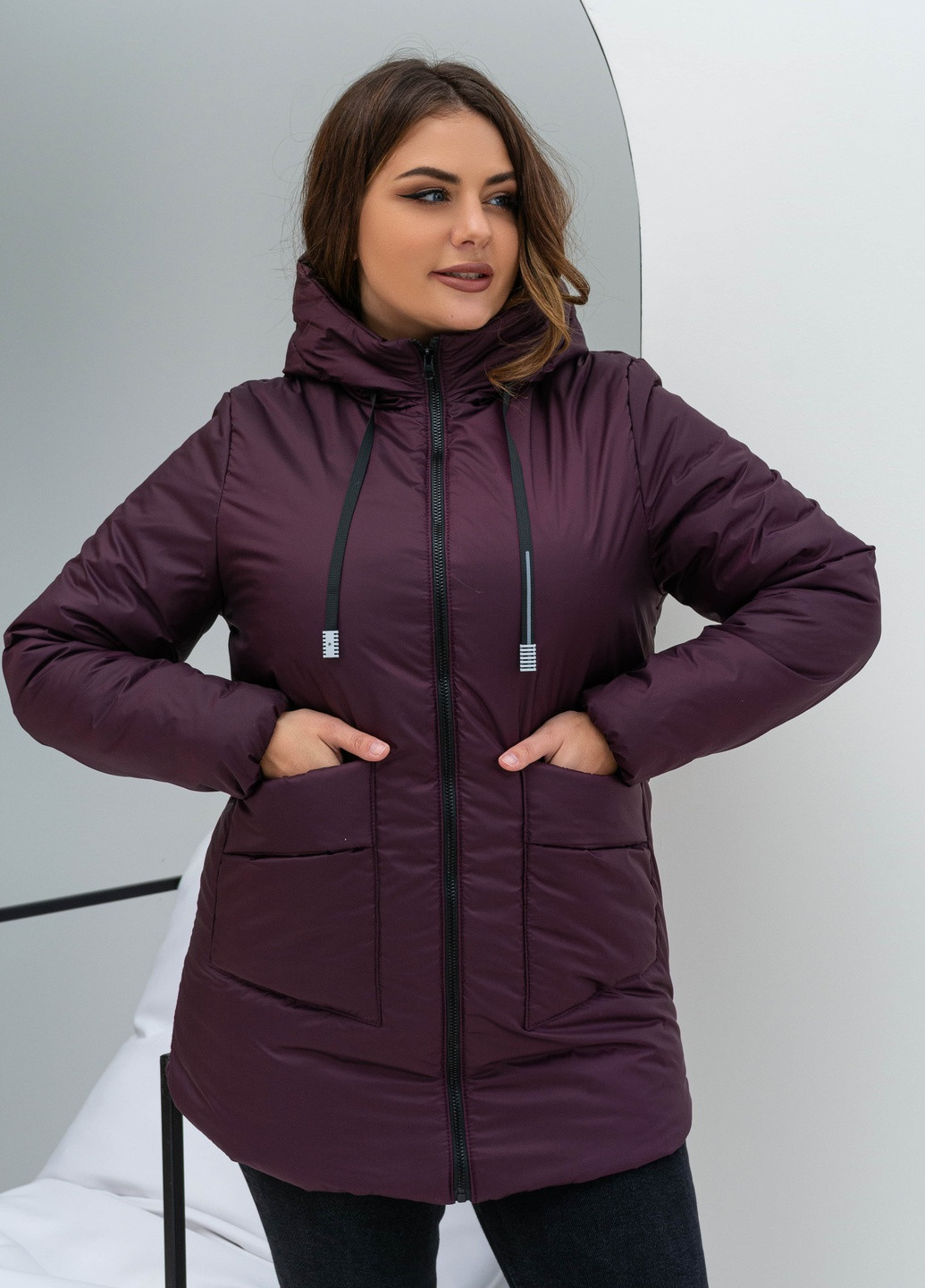 Бордовая демисезонная женская демисезонная куртка большого размера SK