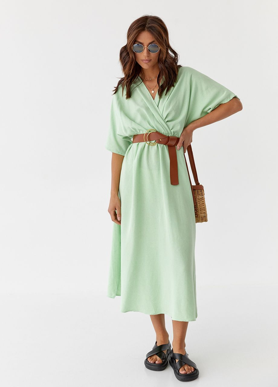 Салатовое кэжуал женское платье миди с верхом на запах - салатовый PERRY