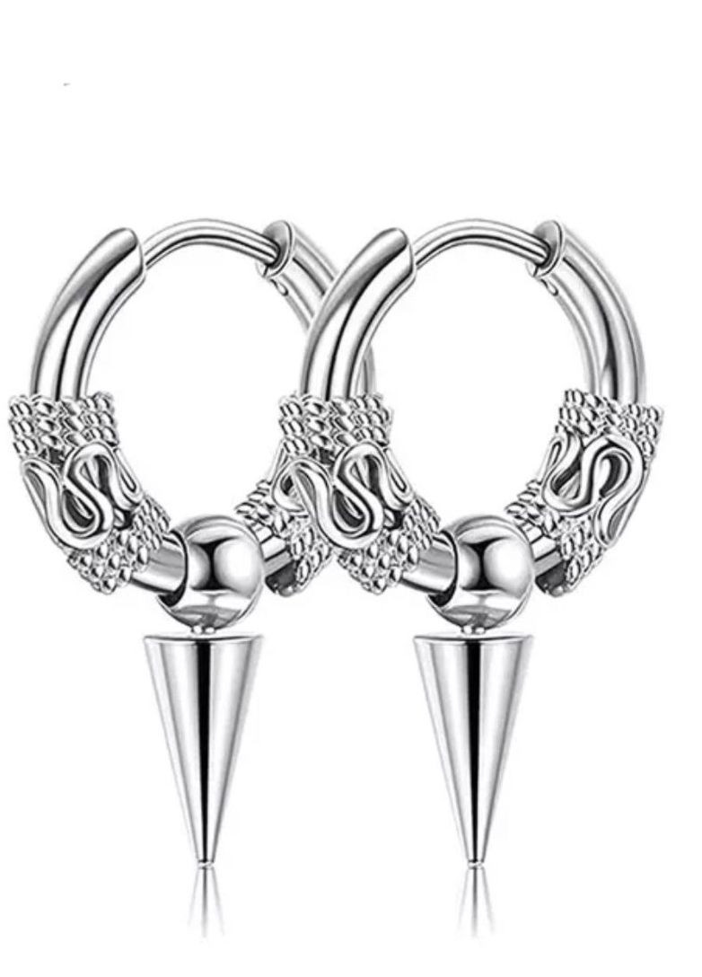 Сережки кільця чоловічі зі сталі (пара) з шипом MK1230-3 срібний DeKolie (260712434)