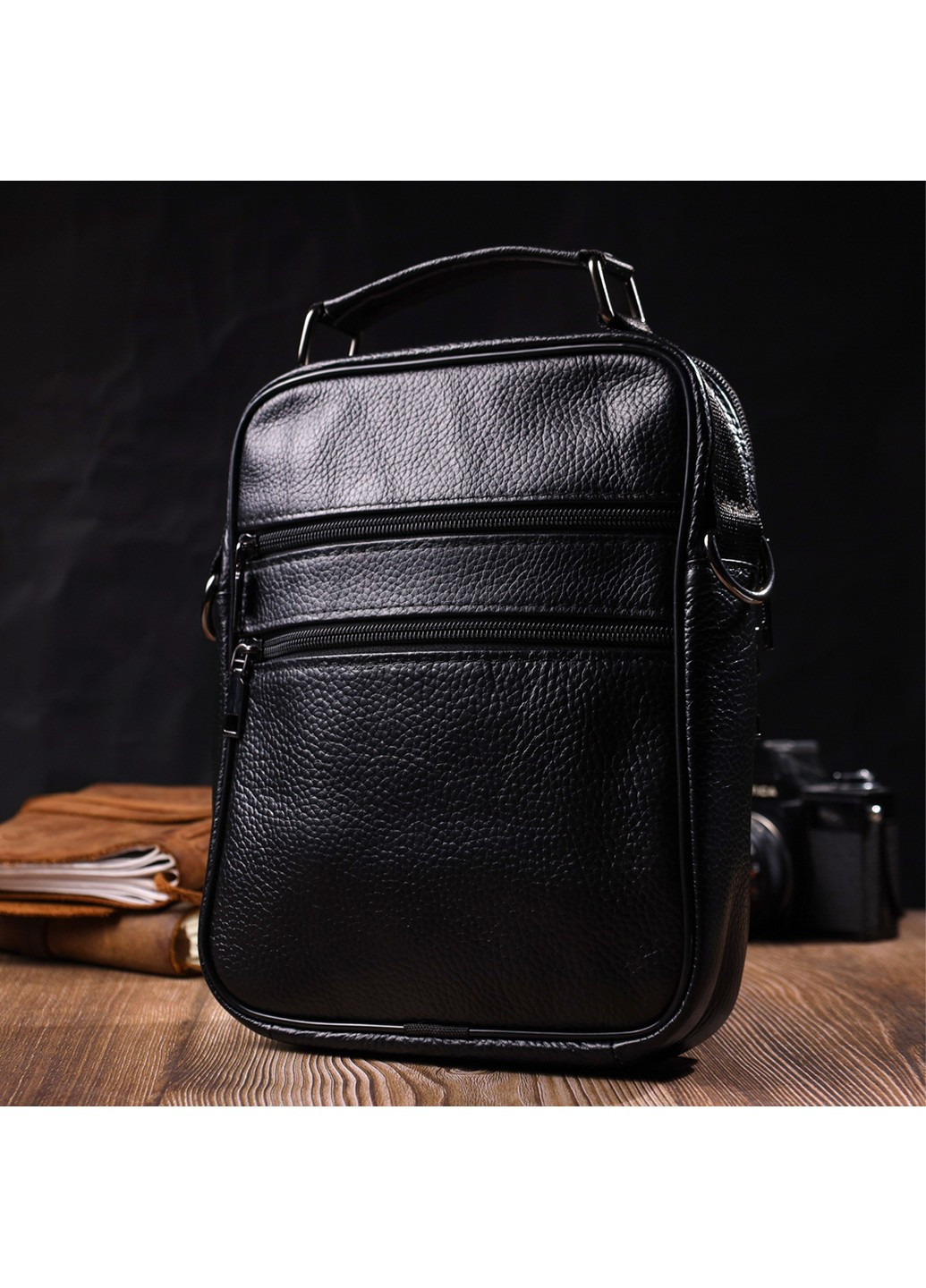 Практичний чоловічий месенджер із натуральної шкіри 21950 Чорний Vintage (267507120)