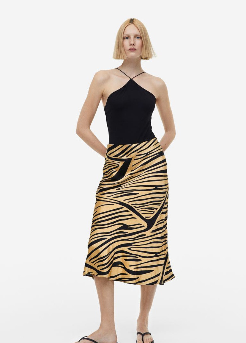 Золотая повседневный с абстрактным узором юбка H&M клешированная