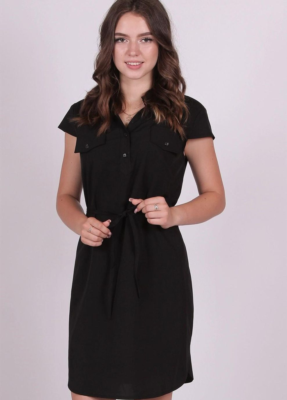 Черное кэжуал платье женское 004 однотонный софт черный Актуаль