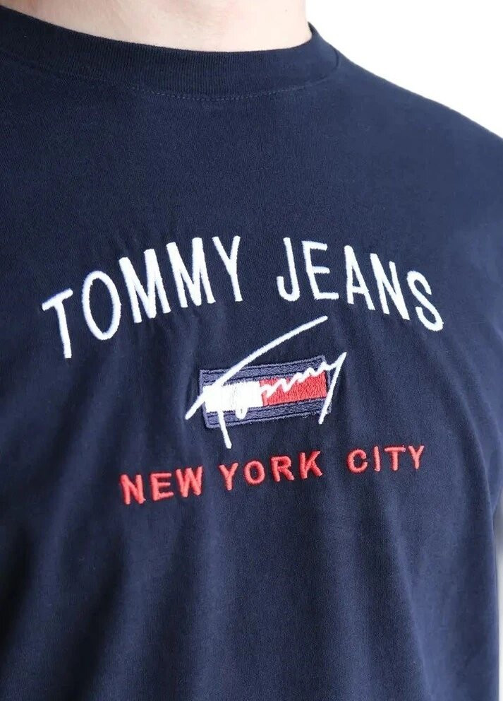 Лонгслів чоловічий Tommy Hilfiger логотип темно-синій кежуали бавовна органічна