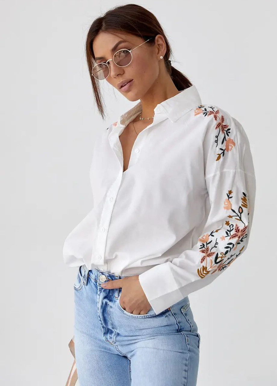 Рубашка вишиванка біла з вишивкою на рукавах No Brand (258264036)