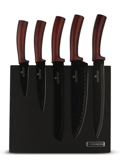 Набір кухонних ножів EB-963 6 предметів із магнітним блоком Edenberg чорний,