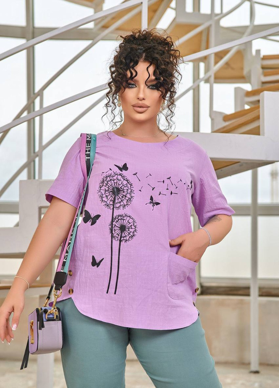 Фіолетова блуза літня оверсайз popluzhnaya