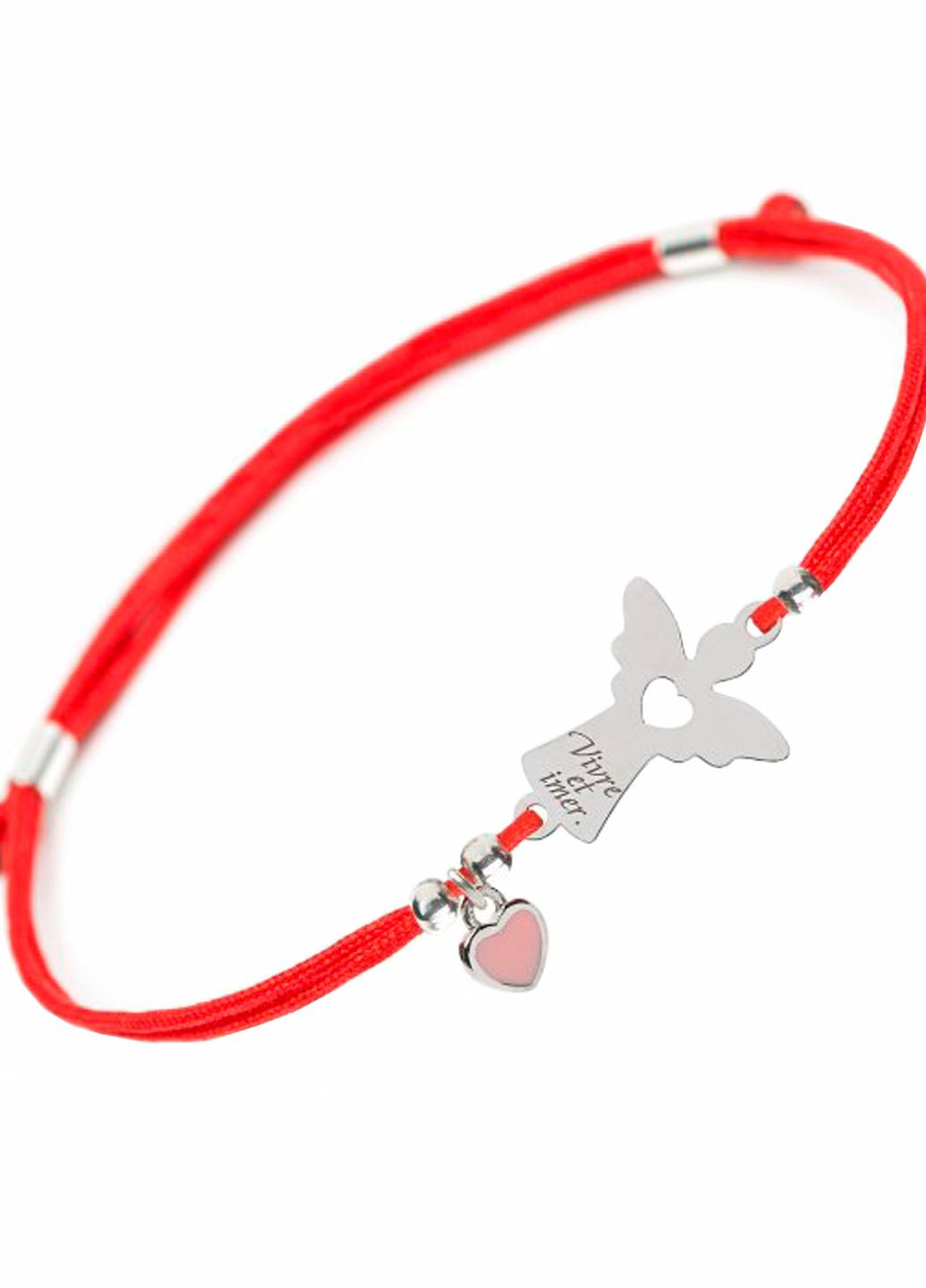 Срібний браслет червоній нитці Ангел з крилами та написом "Live and love Angel" Family Tree Jewelry Line (266042173)