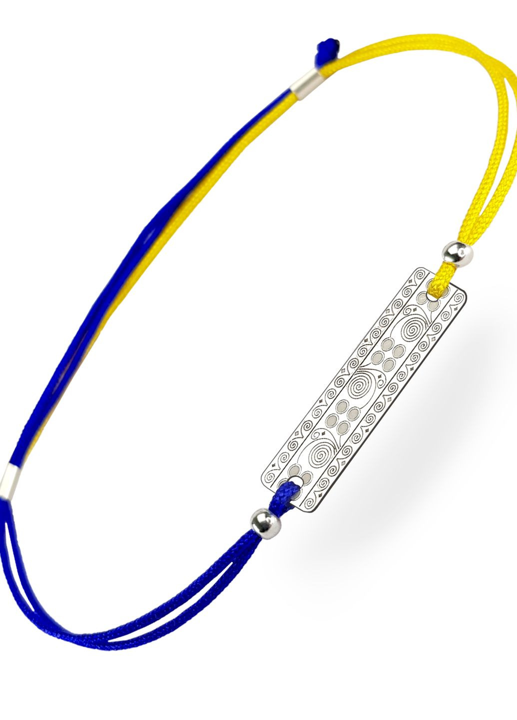 Срібний браслет Вишиванка жовто-синя шовкова нитка «Черкаси» регулюється родоване срібло Family Tree Jewelry Line (266422827)