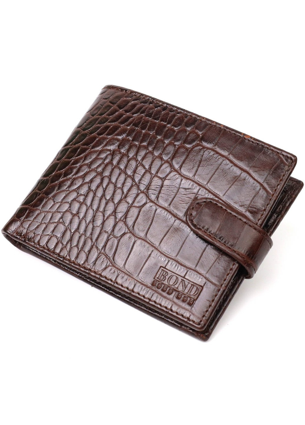 Чоловічий фактурний горизонтальний гаманець з натуральної шкіри з тисненням під крокодила Tony Bellucci 22043 Коричневий Bond (262158729)