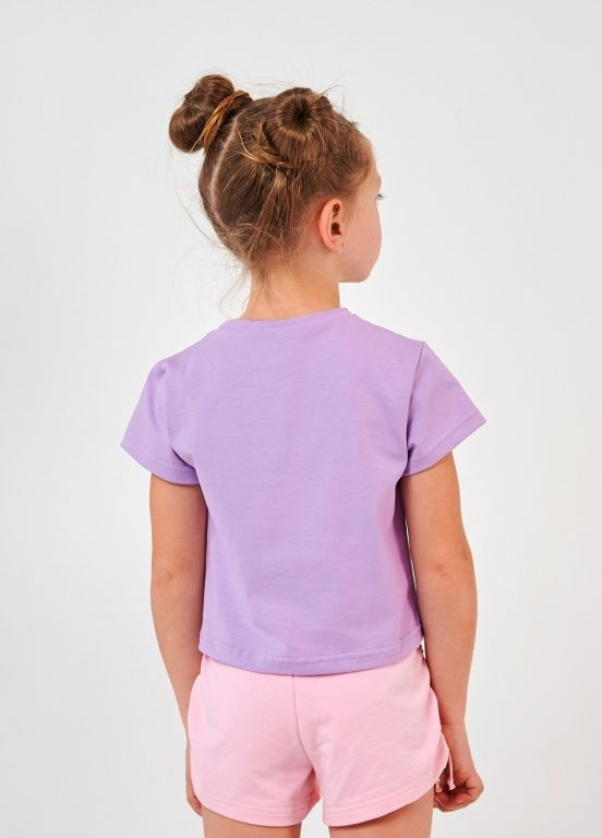 Лиловая детская футболка | 95% хлопок | демисезон | 92, 98, 104, 110, 116 | удобная, рисунок кошка в очках лиловый Smil