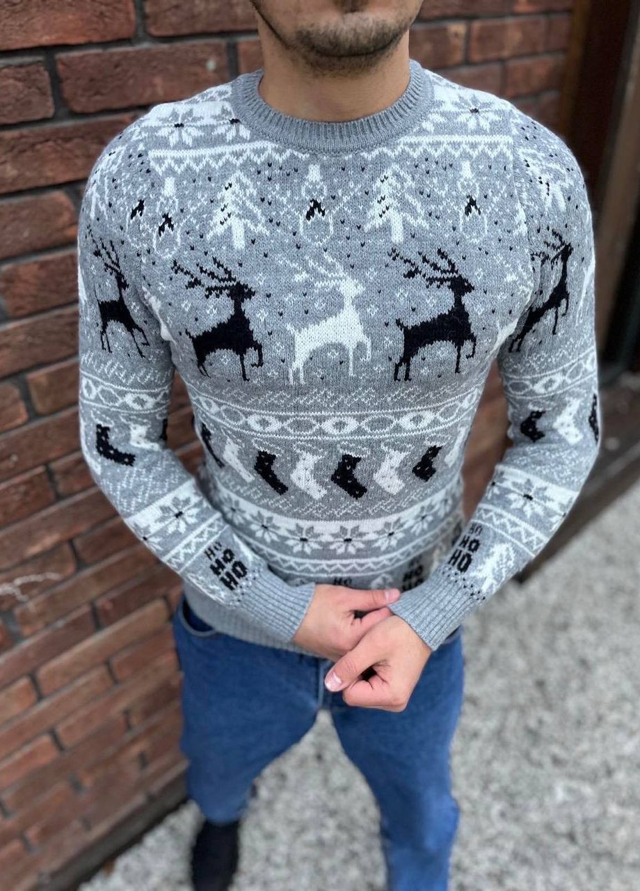 Темно-синий зимний мужской новогодний свитер No Brand