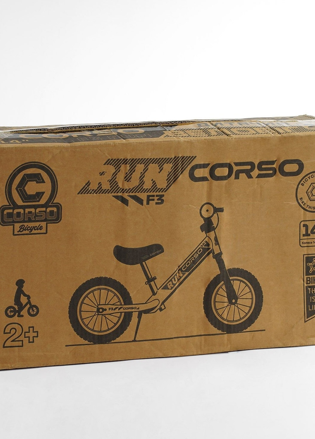 Велобіг 14" сталева рама, ручне переднє гальмо, колеса надувні гумові, алюмінієві диски, підніжка, дзвінок Corso (259660887)