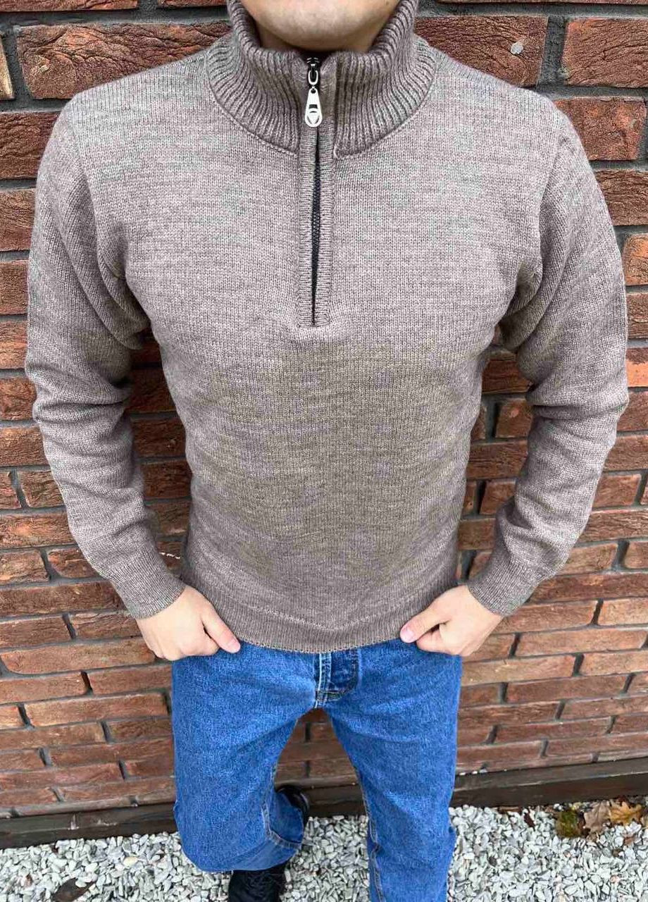 Коричневый зимний мужской однотонный свитер No Brand