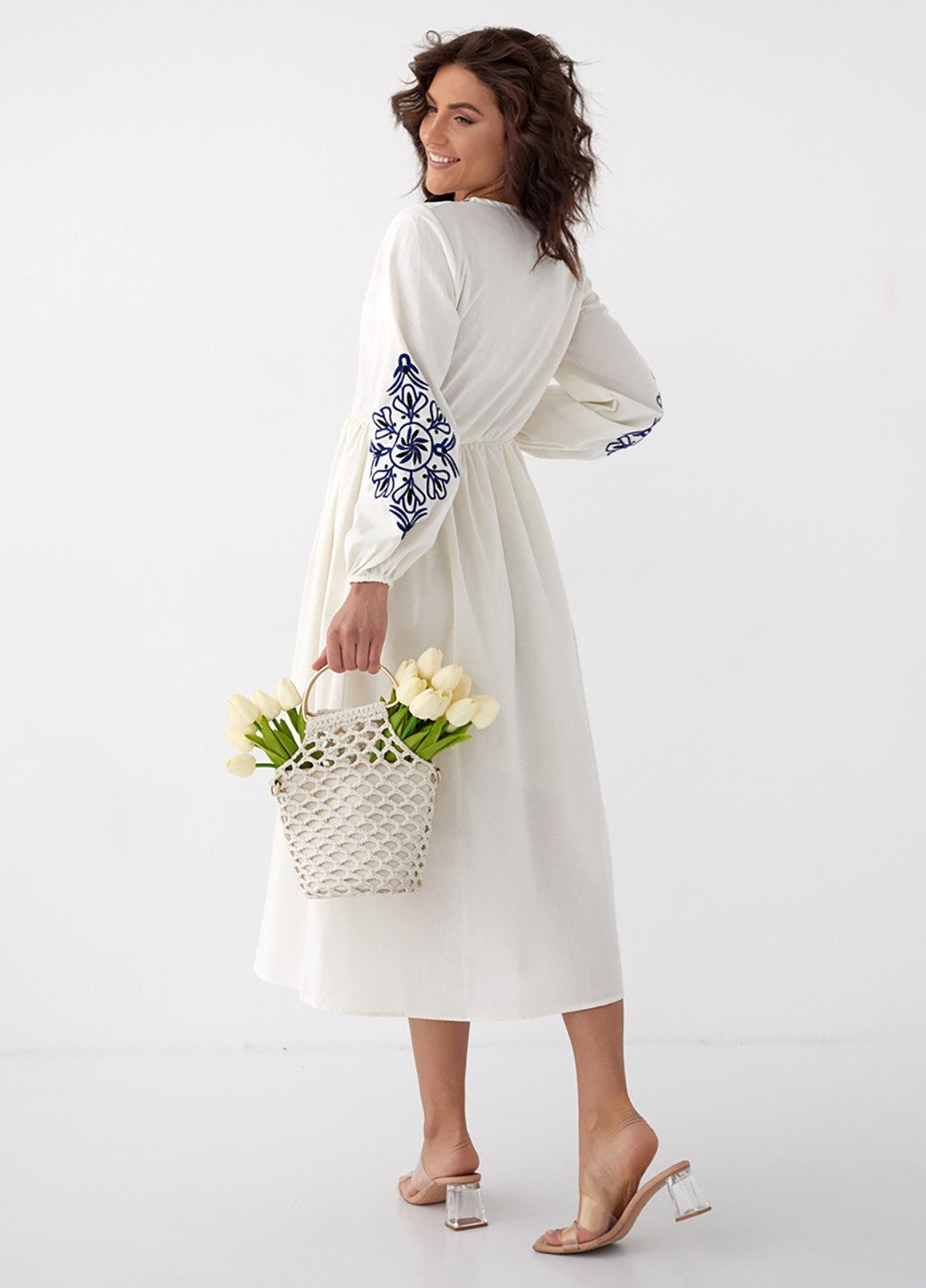 Сукня Вишиванка Горобина біла з синьою вишивкою No Brand (258413913)