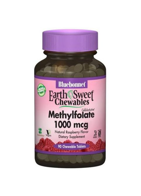 Earth Sweet Chewables Methyfolate 1000 mcg 90 Chewable Tabs Natural Raspberry Flavor BLB0455 Bluebonnet Nutrition (264295733)