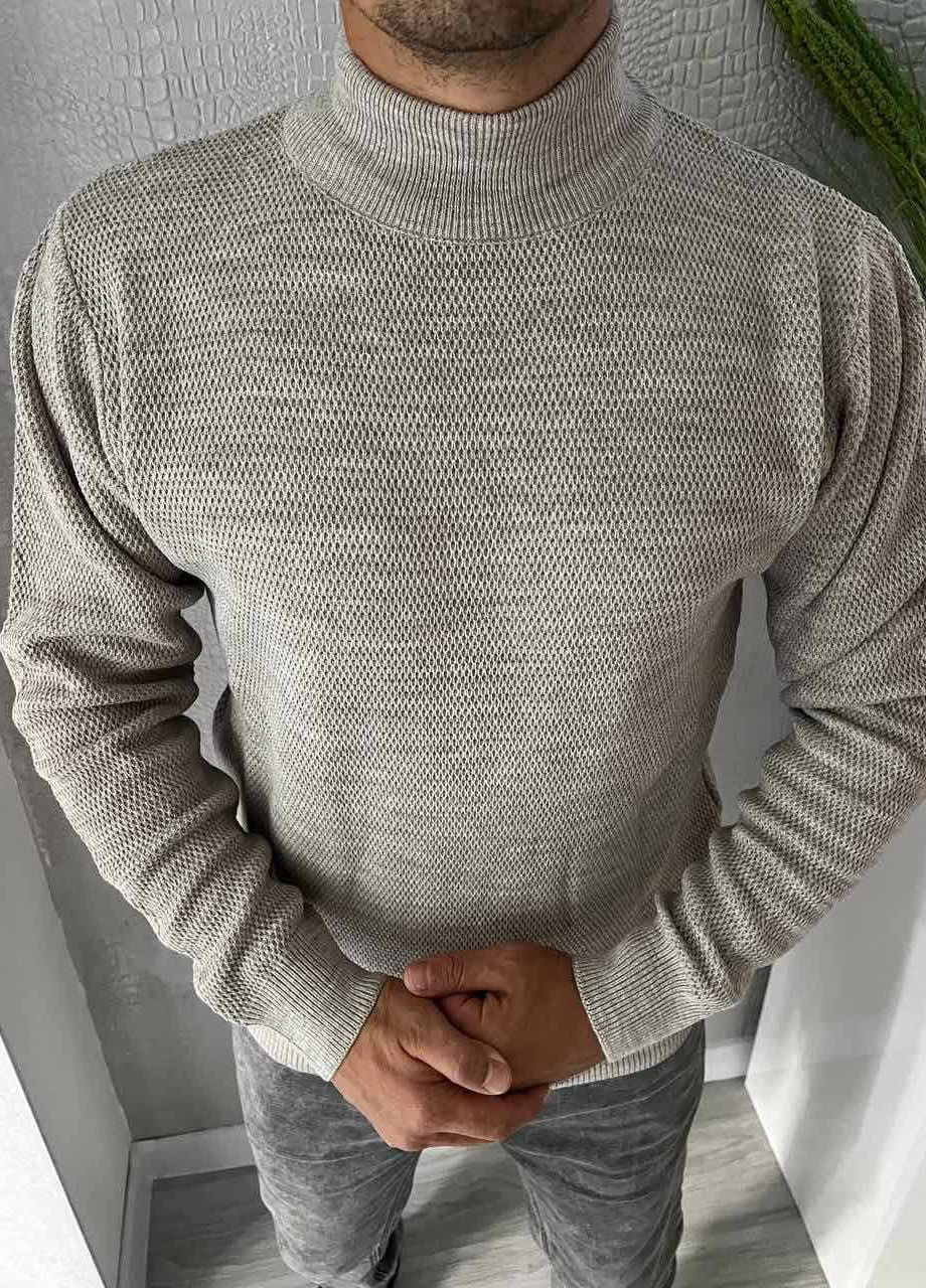 Сіро-бежевий зимовий чоловічий базовий светр No Brand