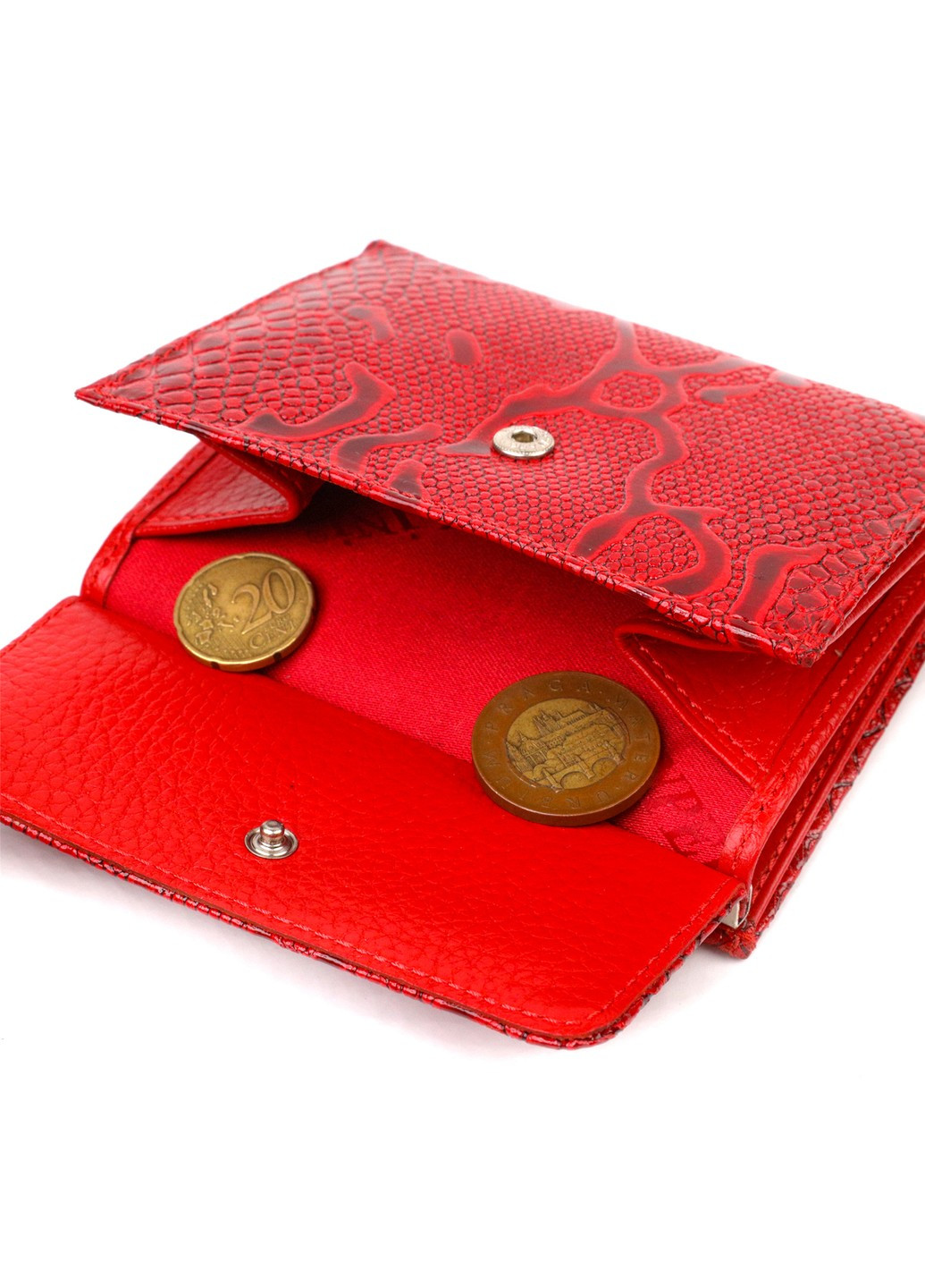 Чудовий гаманець для жінок середнього розміру з натуральної шкіри з тисненням під рептилію 21818 Червоний Canpellini (259873968)