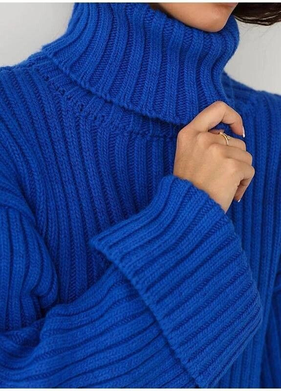 Синій вкорочений светр з горловиною молочний You Best