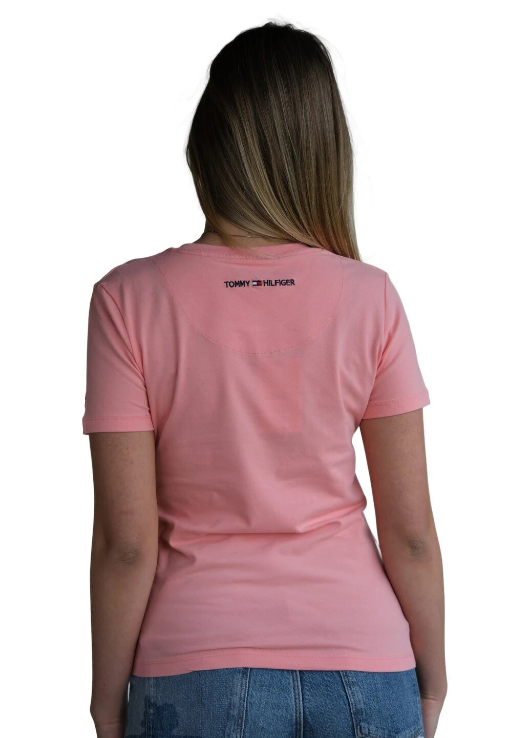 Персиковая летняя футболка женская с коротким рукавом Tommy Hilfiger