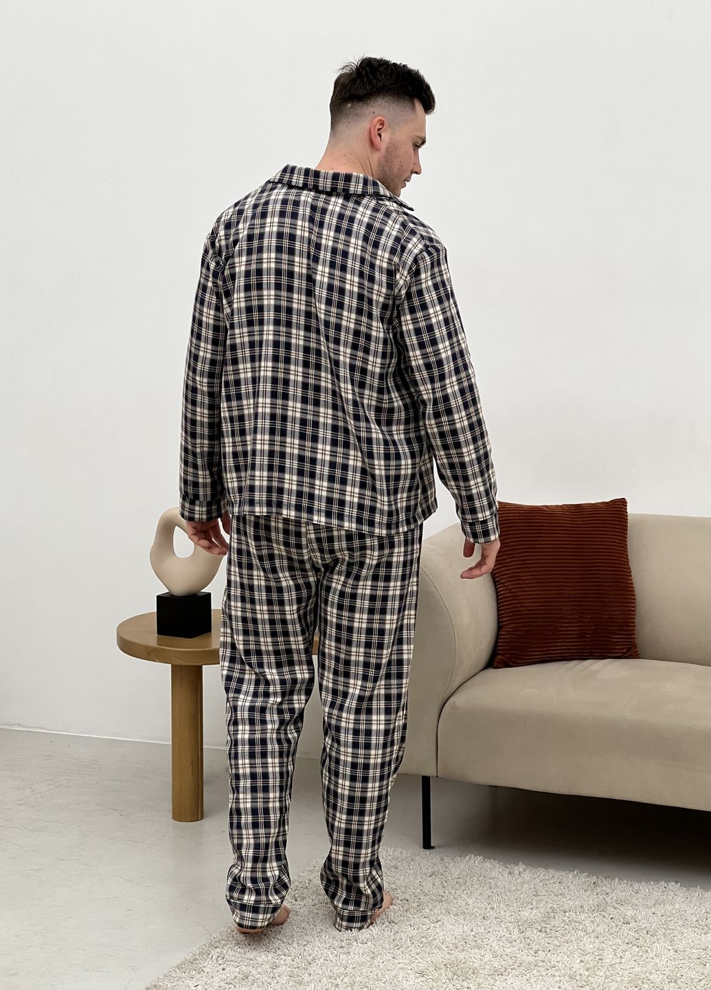 Пижама для мужчин с фланели клетка темно-синяя/кремовая Cosy (266915593)