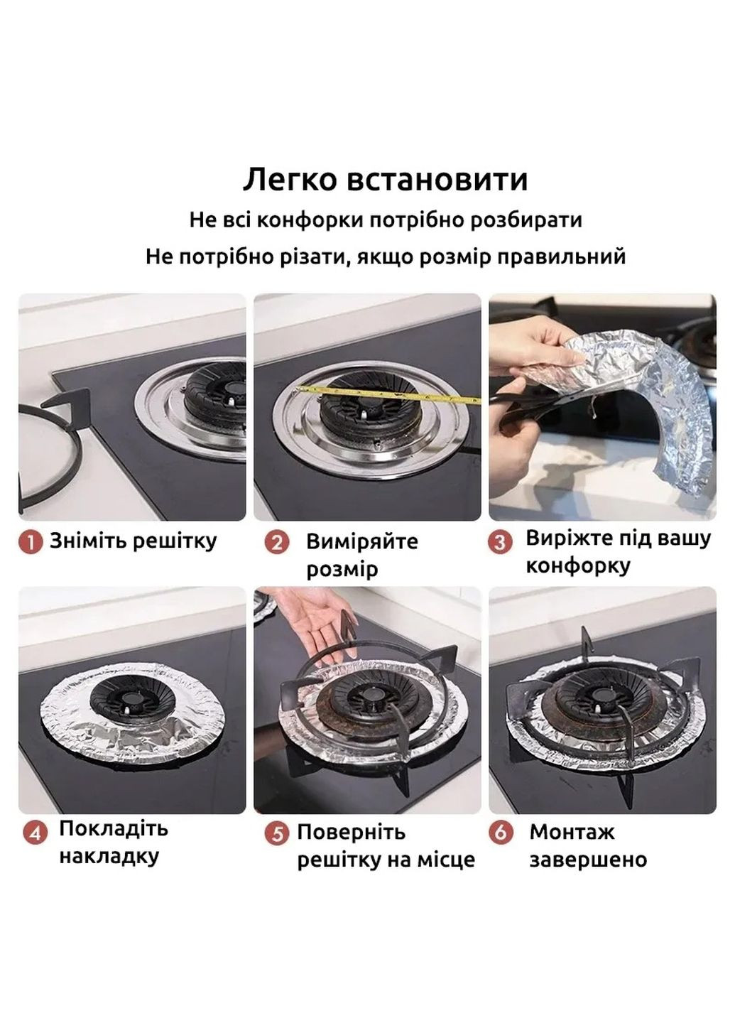Набір із 5 захисних накладок круглих антипригарних на плиту з алюмінієвої фольги фольга для газових плит Kitchen Master (261550977)